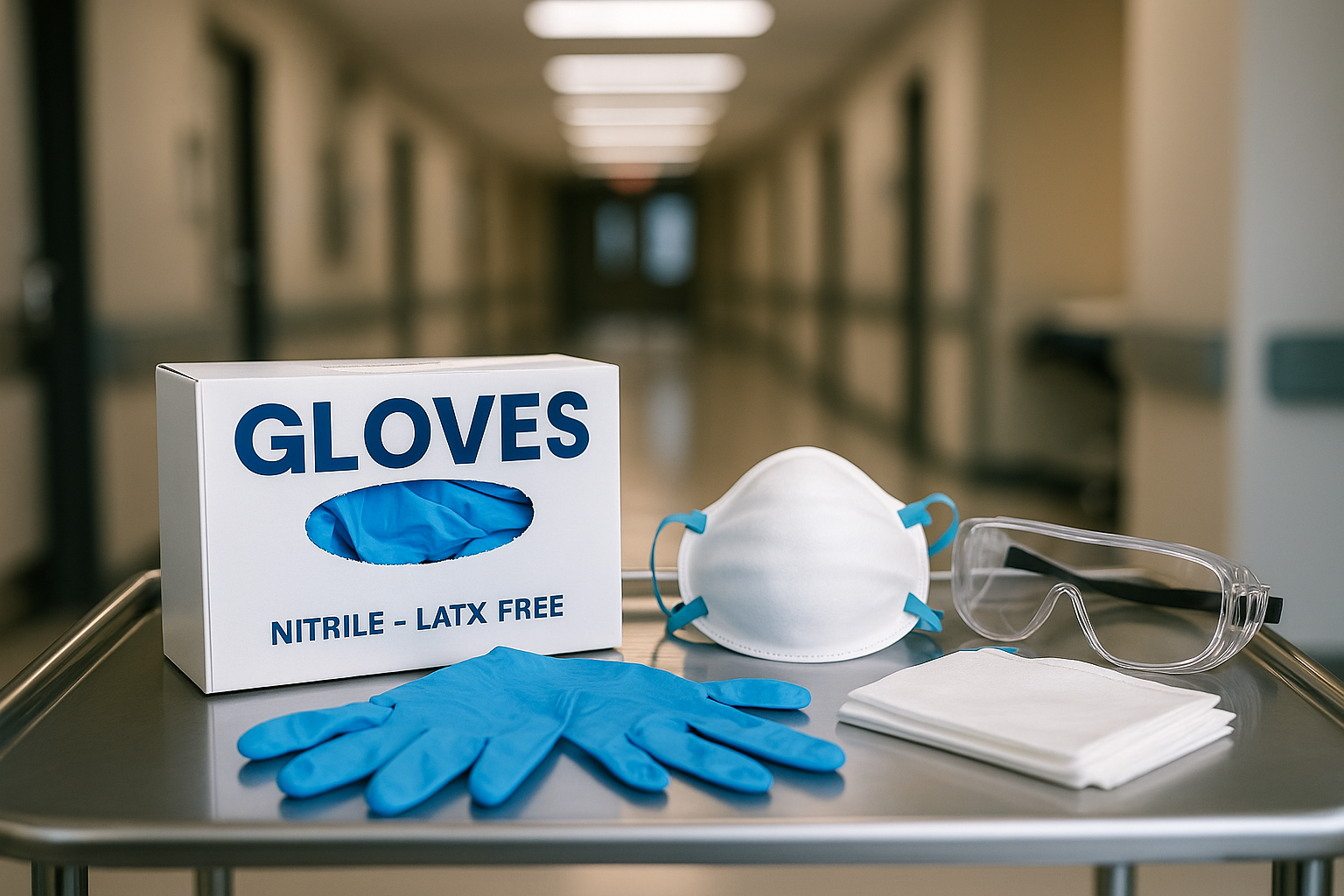 Medical nitrile gloves and PPE